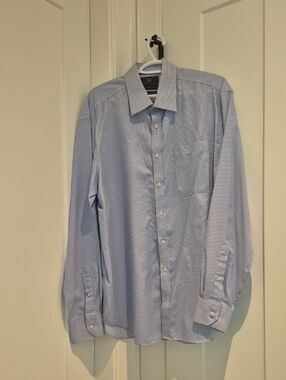 Men's Blue Micro-Check Dress Shirt - Classic Point Collar